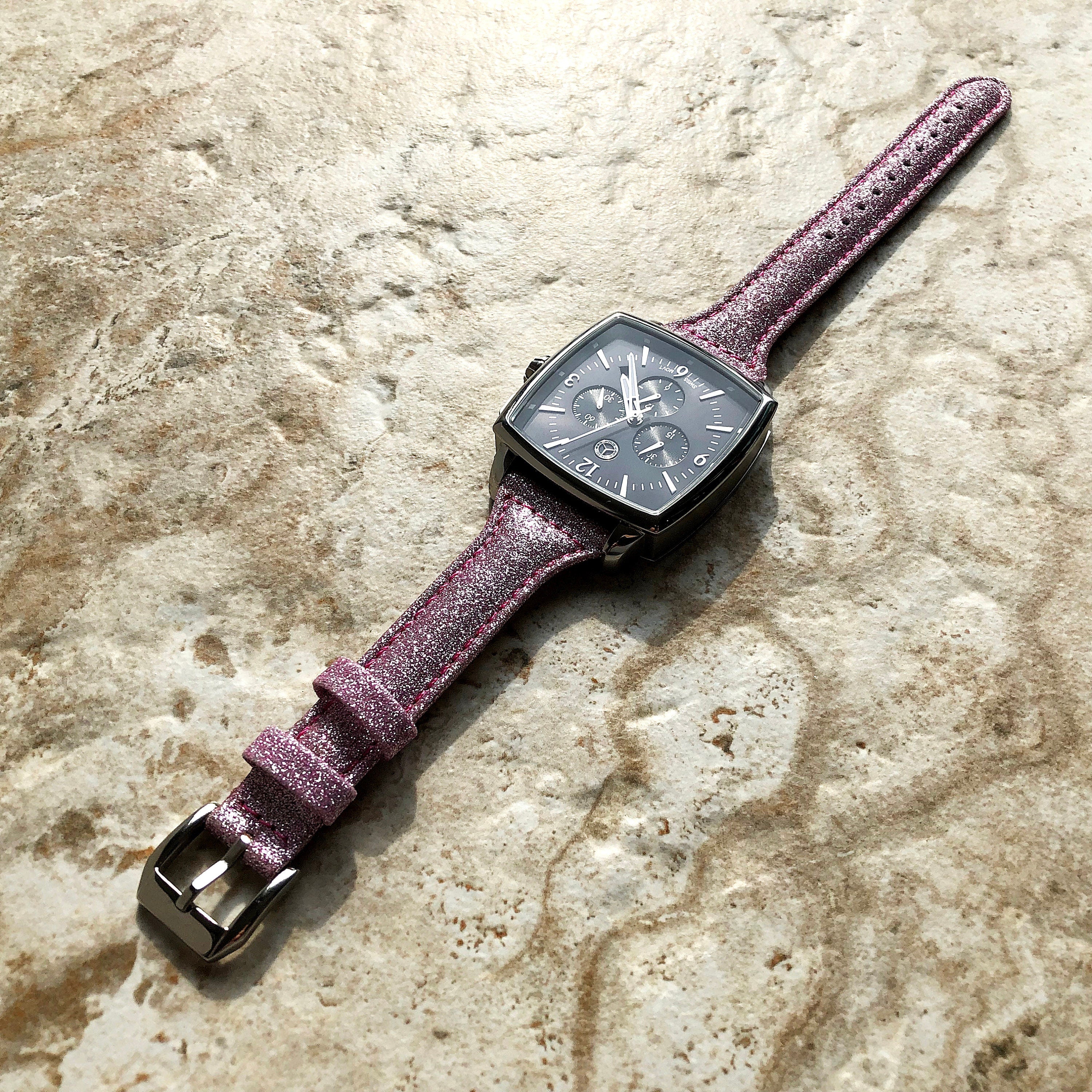 22mm Pink Sparkling Glitter Slim and Elegant Soft Leather Watch Strap Band for Wrist Hand Watches Quick Release Pins - Ready to Attach